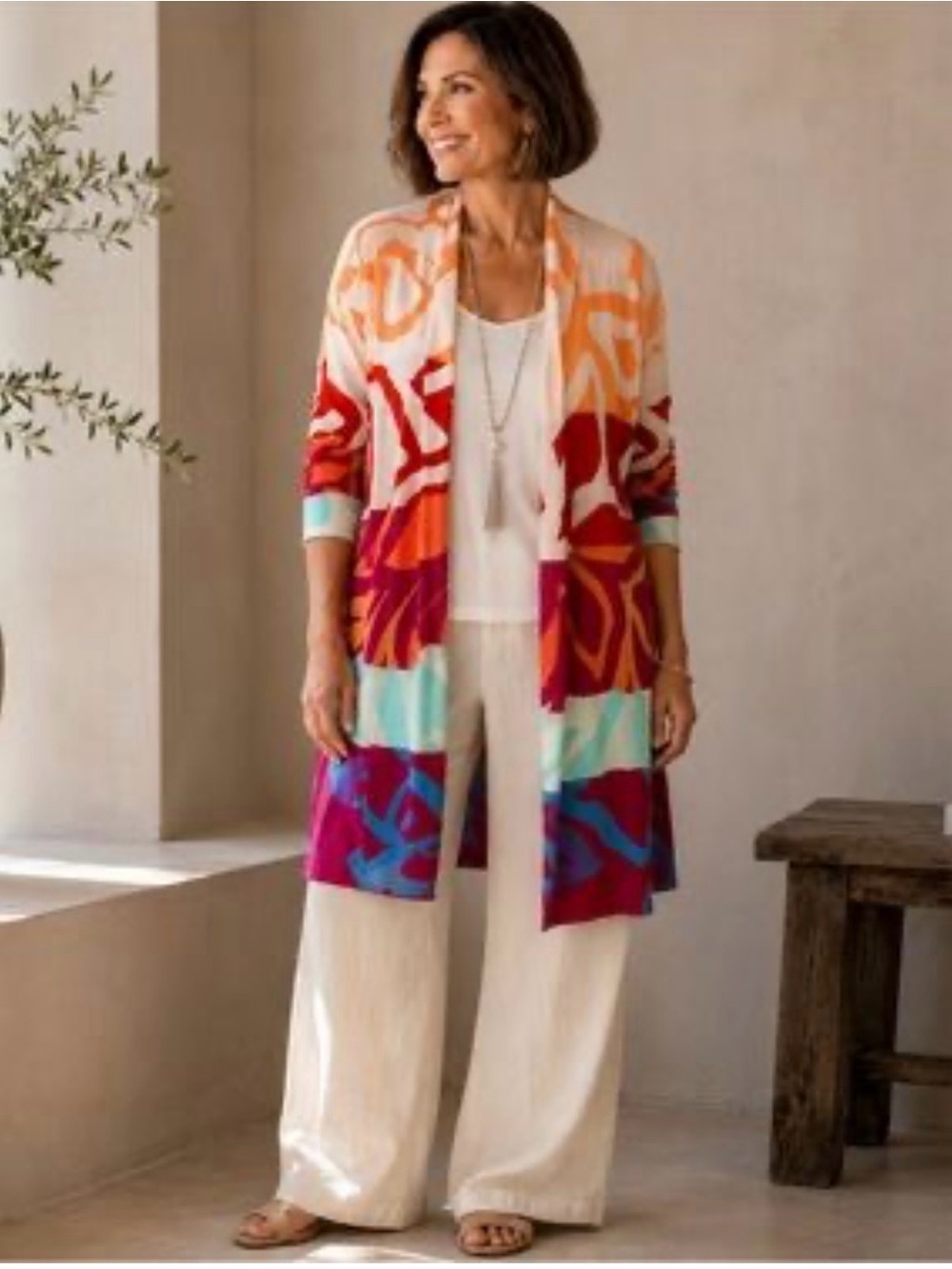 Soft Surroundings Colorblock Floral Open-Front Cardigan Sweater - Multicolor